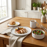 Service de table de luxe 16 pièces en grès blanc mat durable, résistant aux rayures, assiettes et bols en céramique, compatible lave-vaisselle, pour la maison