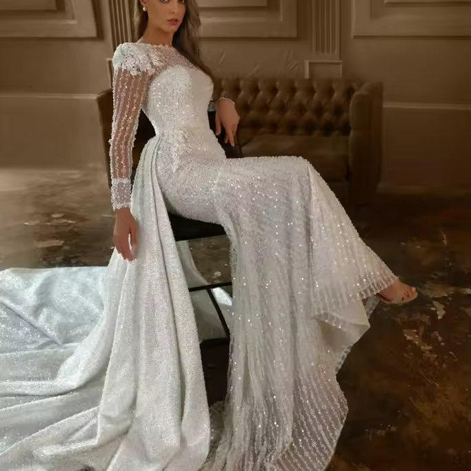 2024 African Mermaid Wedding Dress - Elegant & Detachable Train 2024 African Mermaid Wedding Dress - Elegant & Detachable Train