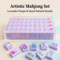 Ensemble de Mahjong Américain Portable en Acrylique Imprimé Dessin Animé Paris Violet, Luxe Moderne, Durable, pour Jeu Familial en Intérieur, Cadeaux de Divertissement