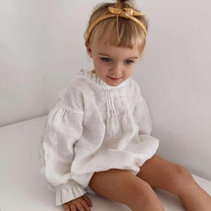 Hot Selling Plain Linen Long Sleeves Baby's <b>Climbing</b> Suit Romper Baby Girls Clothes in Bulk - Product Image 2