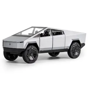 Groothandel tesla speelgoed-1:24 Schaal Tesla Cybertruck Pickup Model Auto Speelgoed Pull Back Met Voorwielbesturing Diecast Mini Vehiccles Speelgoed