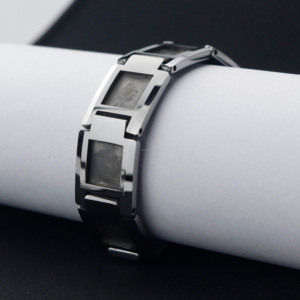 Poya – <span class=keywords><strong>Bracelet</strong></span> en tungstène vierge <span class=keywords><strong>avec</strong></span> aimants, incrustations personnalisées en bois d'<span class=keywords><strong>opale</strong></span> et météorite - Product Image 5