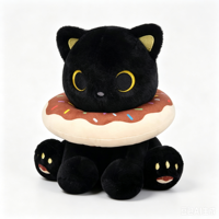 Peluche chat noir kawaii avec collier en forme de beignet, 8 pouces, animal en peluche doux, cadeau d'anniversaire mignon pour les enfants et les filles