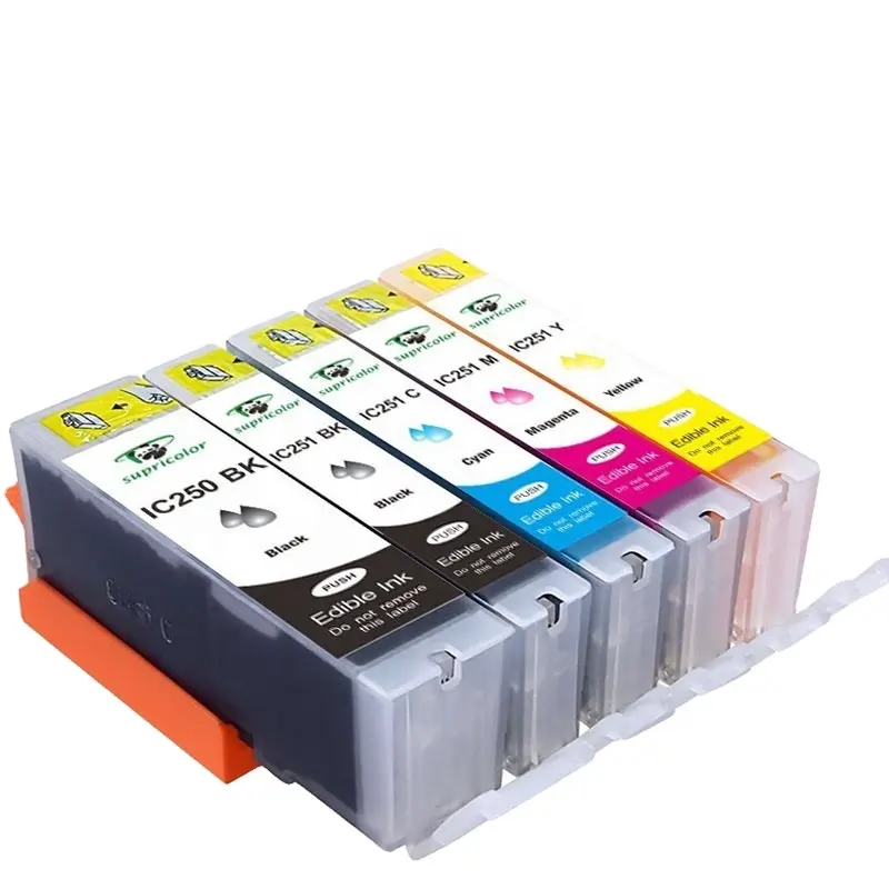 Supricolor Edible Ink Cartridge untuk Canon PGI-250 CLI-251 untuk PIXMA IP7220, MG5420, MG5422, MG6320, MX722, MX922. Cetakan Kue