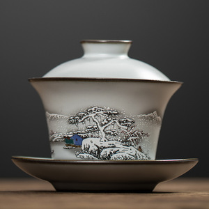 Ru Ware Antique Kung Fu Tea Cup Gaiwan Tureen Single Tea Graced Glaze Simple Home Supportable Ceramic Coffee &amp; Tea Set - Product Image 1