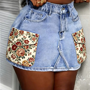 Minigonna Estiva Sexy Slim <span class=keywords><strong>con</strong></span> Micro Cintura e Volant, Pantaloncini in Denim a Vita Alta <span class=keywords><strong>con</strong></span> Grandi Tasche, Gonna in Jeans alla Moda per <span class=keywords><strong>Donna</strong></span> - Product Image 5