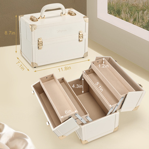 Large <b>Makeup</b> Train <b>Case</b> with 4 Trays Lockable Cosmetic Box Make up Artist Organizer <b>Case</b> Professional <b>Makeup</b> Box Nail Organizer - Product Image 6