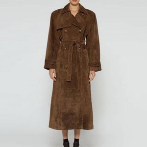 Abrigo de Gamuza de Alta Calidad, Nuevo Modelo de Invierno, Abrigo Casual Elegante para Mujer, Cuello Solapa, Doble Botonadura, Corte Recto, Estilo Maxi - Product Image 1