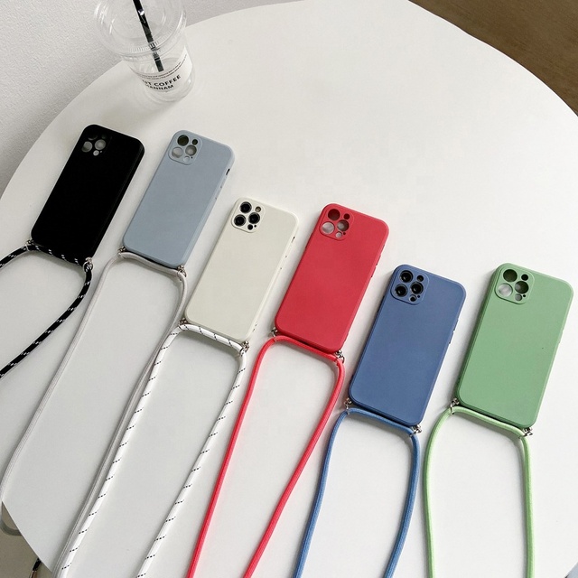 Anti Shock Mobile Phone case Cover Silicone Back Cover with Shoulder Strap for iphone 15 14 Pro Max