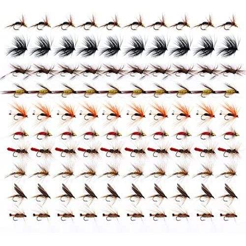E:100pcs Fly Fishing Flies(10 Types)