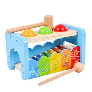 Baby Wooden Multi-functional Knock Down Xylophone Musical Instrument Board Educational Rolling Toys For Kids