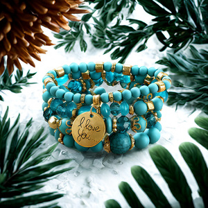 Fashionable Multilayer Bohemian Beaded Bracelets Set Colorful Geometric <strong>Bangle</strong> Wood Pearl <strong>Diamond</strong> Agate Turquoise Religious Gift - Product Image 5