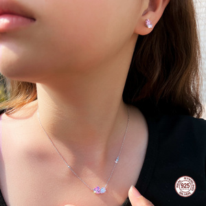 Scintillante Set di Gioielli in Argento Sterling 925 con <span class=keywords><strong>Collana</strong></span> e Orecchini a Cuore Rosa in Zirconia per Ragazze per Uso Quotidiano Regalo di <span class=keywords><strong>San</strong></span> <span class=keywords><strong>Valentino</strong></span> - Product Image 5