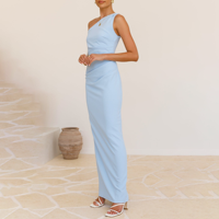 Robe longue asymétrique en crêpe pour femme, élégante robe de soirée bleue, fabrication sur mesure par un fabricant de vêtements OEM