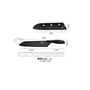 Couteau en acier noir, lame de 18 cm avec manche en caoutchouc pour la cuisine, la découpe de fruits et d'aliments pour bébés - Product Image 2