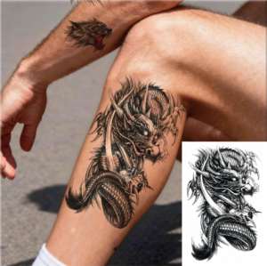 Tatuajes Temporales de Dragón Negro, Adhesivos de Papel para Piernas, a la Moda, Resistentes al Agua, para Hombres, No Tóxicos, Talla Única - Product Image 1