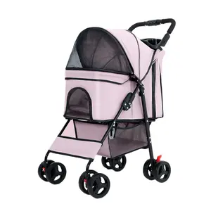 100% Eco-friendly Pet Stroller Pink Foldable Dogs Cat Stroller with Detachable Carrier for Small Medium Dogs & Cats