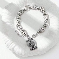 Bracelet chaîne à maillons avec pendentif pièce de monnaie et motif œil humanoïde, style vintage, unique et élégant, pour femme, idéal pour les soirées