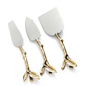 Cheese Knife <b>Set</b> With Brass Handles Stainless Steel Blades Durable Design For Food Contact - Product Image 1