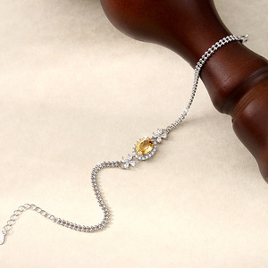 Bracelet double chaîne haut de gamme anti-ternissement en argent sterling 925 avec pierre naturelle ovale taillée 7*9mm, motif floral, pour femme - Product Image 5