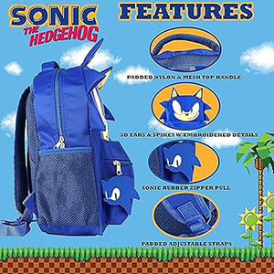 Sac à dos de personnage de jeu, style dessin animé, en tissu Oxford imperméable, pour garçons et filles, avec bretelles réglables, bleu, fermeture éclair <span class=keywords><strong>Sonic</strong></span> - Product Image 5
