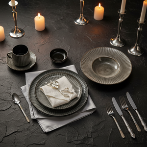 Service de table en porcelaine à rayures noires en <span class=keywords><strong>laine</strong></span>, style rustique classique ST, assiettes, plats, bols, soupières en céramique polie pour restaurant - Product Image 1
