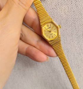 Đồng hồ đeo tay nữ thạch anh mạ vàng 23K chính hãng nguyên bản thời trang hình bầu dục đa giác - Product Image 3