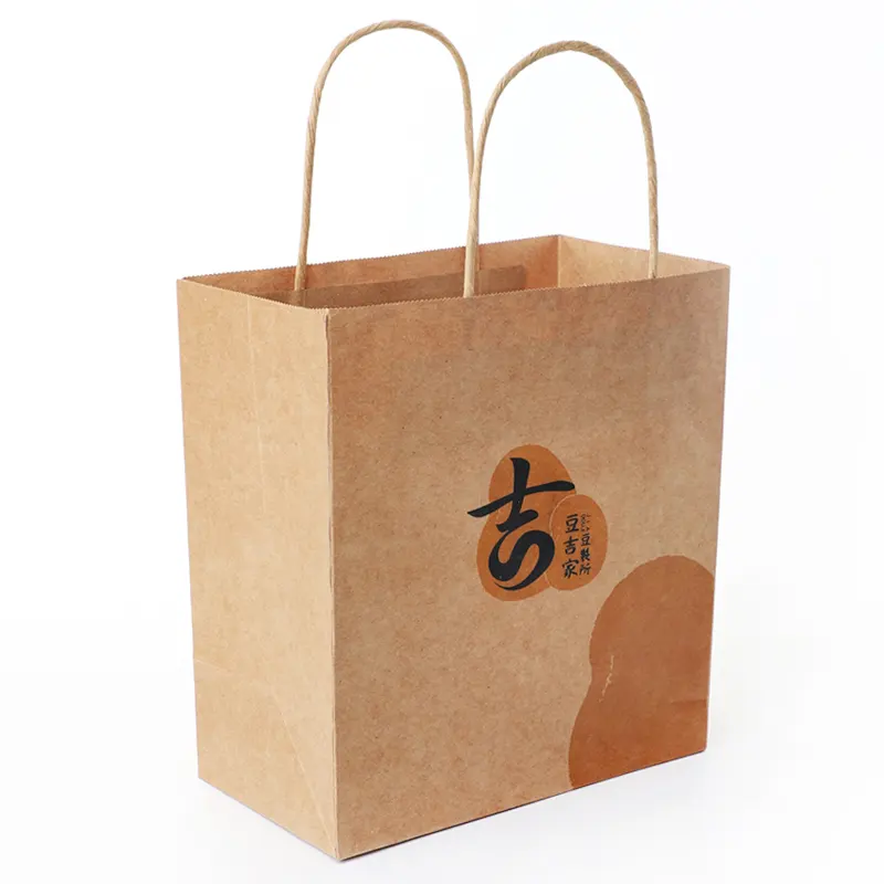 Çin üreticileri özel baskı ucuz alışveriş taşıma ambalaj geri dönüşümlü kahverengi Kraft kağıt torbalar