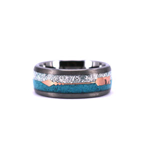 8mm Meteorit und Crushed Turquoise Inlay Wolfram Trau ringe mit Rosé<span class=keywords><strong>gold</strong></span> Pfeil Comfort Fit <span class=keywords><strong>Ring</strong></span> - Product Image 2