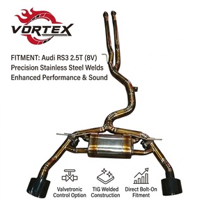 ท่อไอเสียแบบ Catback ยี่ห้อ Vortex Golden Titanium พร้อมวาล์ว สำหรับ Audi RS3 2.5T ปี 2016-2024 พร้อมปลายท่อคู่รูปวงรีสีดำ ประกอบด้วยชุดประกอบเสียง - Product Image 1