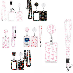 Wholesale round bow retractable epoxy keychain name tag ID card buckle neck <b>lanyard</b> <b>polyester</b> neck rope - Product Image 1
