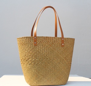 FSP199, venta al por mayor, bolsa de <span class=keywords><strong>playa</strong></span> de verano, bolsa de <span class=keywords><strong>playa</strong></span> de hierba Natural de gran capacidad, bolsas de cesta de paja reutilizables con asas largas de cuero - Product Image 6