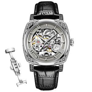 Vente en gros de montres mécaniques automatiques rétro de luxe pour hommes bracelet en cuir étanche sculpté avec cadran pointeur - Product Image 6