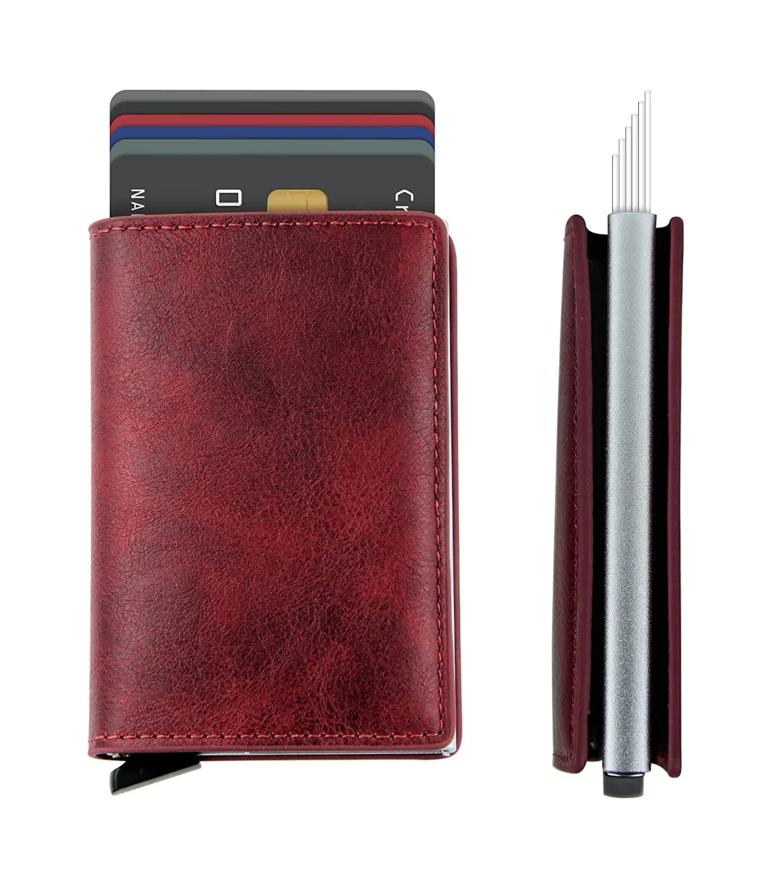 Smart Wallet Metal Card Case Men Genuine Leather Card Holder Wallets Rfid Blocking Credit Card Holder Aluminum Wallet