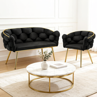 Canapé en velours tissé à la main de luxe léger, design nuage, avec structure en métal doré pour la maison, l'appartement, l'hôtel