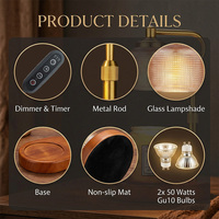 Chauffe-bougie à intensité variable avec minuterie, lampe électrique pour fondre la cire, chauffe-bougie sans flamme à hauteur réglable, design rétro en verre et bois