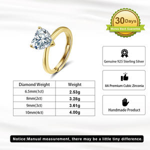 RINNTIN LZR40 Anel Ajustável 925 Prata Coração Cut Solitaire 8A Cubic Zirconia CZ <span class=keywords><strong>Promise</strong></span> Wedding Ring Anel de Noivado para As Mulheres - Product Image 6