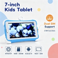 Tablette pour enfants la plus vendue, 7 pouces, double SIM, WiFi, Android 13, MTK 6737, 12 Go + 256 Go, batterie 4000 mAh, pour l'apprentissage des enfants avec petits jouets