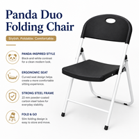 Chaise pliante style Panda, couleur noir et blanc, siège ergonomique en plastique moulé par injection, structure en acier, chaise portable pour intérieur et extérieur