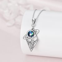 Bijoux fins, collier avec pendentif planète et montagne en argent sterling 925 plaqué coquille d'ormeau