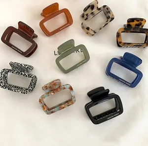 Korean Elegant Acetic Acid Rectangle Claw Clip Horse Tail Clip Cavity Square Leopard Hollow Acetate Hair Claw Clips