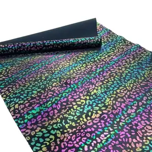 100% Polyester Satin Fabric Rainbow Color with Leopard Pattern for Handbags Shoes Garment Printed Leather Look