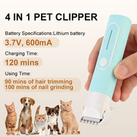 Tondeuse à poils pour animaux de compagnie 4-en-1 de luxe, rechargeable, portable, silencieuse, avec coupe-griffes et lime à ongles en céramique, 3 peignes limiteurs