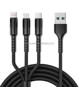 3-in-1 5A Fast Charging <b>USB</b> Type C <b>Cable</b> Aluminum Alloy Braid Shielding for iPhone <b>Micro</b>-<b>USB</b> Ports - Product Image 2