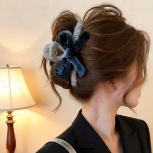 Pinza para el pelo con lazo de 13 cm, de plástico y tela, elegante, grande, de lana, tipo pinza de tiburón para mujer - Product Image 2