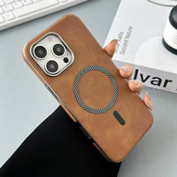 Étui de téléphone en cuir plaqué de luxe avec chargement magnétique sans fil pour iPhone 17 16 15 Pro Max 14 13, coque rigide antichoc