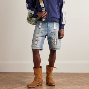 Wholesale Custom Double Knee Jorts Baggy Metal <b>Stud</b> Gem <b>Men</b> Jeans Shorts Fashion Vintage Streetwear Denim Shorts <b>Men</b> - Product Image 2