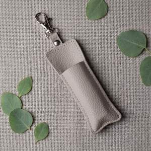 Minimalist Cut Heart Shape PU Leather Lipstick Case & Storage <b>Key</b> <b>Chain</b> with Embossing Printing - Product Image 2