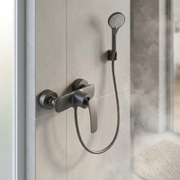 Robinet mural moderne en laiton gris anthracite avec mitigeur eau chaude/froide pour douche et ensemble de douche de salle de bain