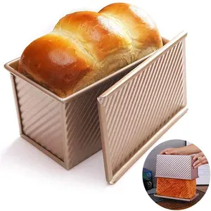 Düşük adedi gıda sınıfı Bakeware 450G kalıp pişirme kalıp yapışmaz karbon çelik Pullman Pan Pan tost kutusu ekmek teneke kapak kapaklı